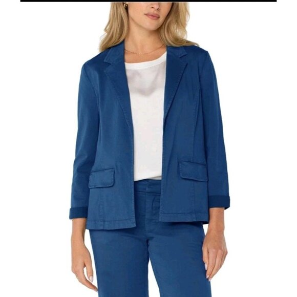 Liverpool Jackets & Blazers - Liverpool Los Angeles Womens XS Stretch Sateen Notch Lapel Fitted Blazer Indigo